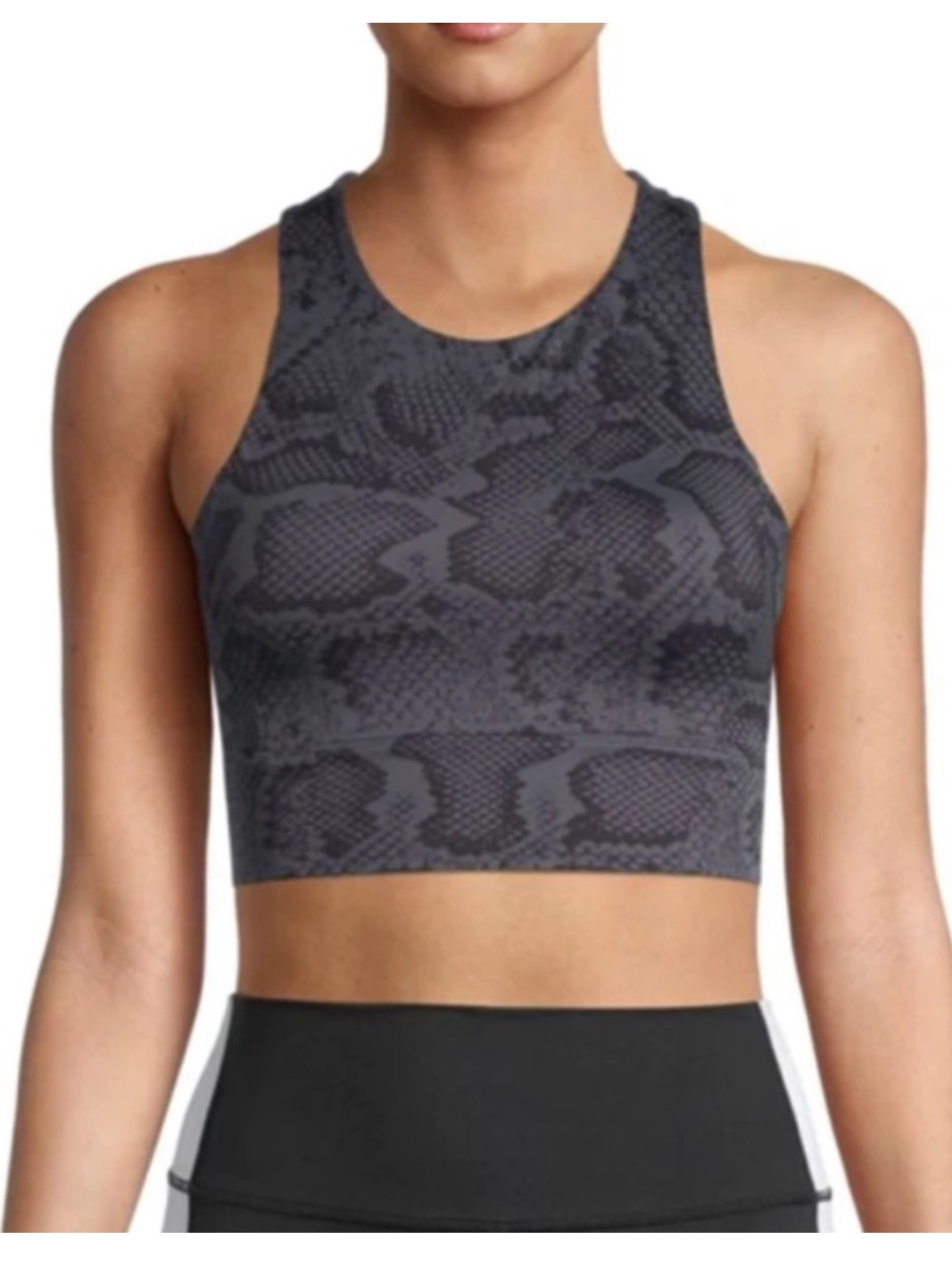 All Fenix high-neck crop tank sports bra python print